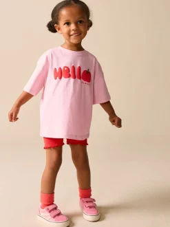 Pink Tomato Character - Set van T-shirt met korte mouwen en fietsshort (3mnd-7jr)