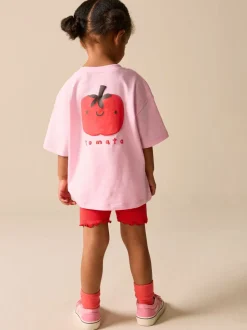 Pink Tomato Character - Set van T-shirt met korte mouwen en fietsshort (3mnd-7jr)