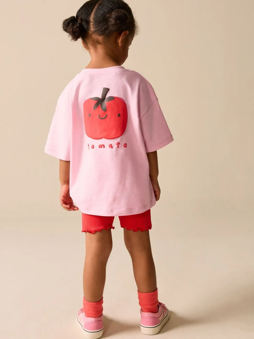 Pink Tomato Character - Set van T-shirt met korte mouwen en fietsshort (3mnd-7jr)