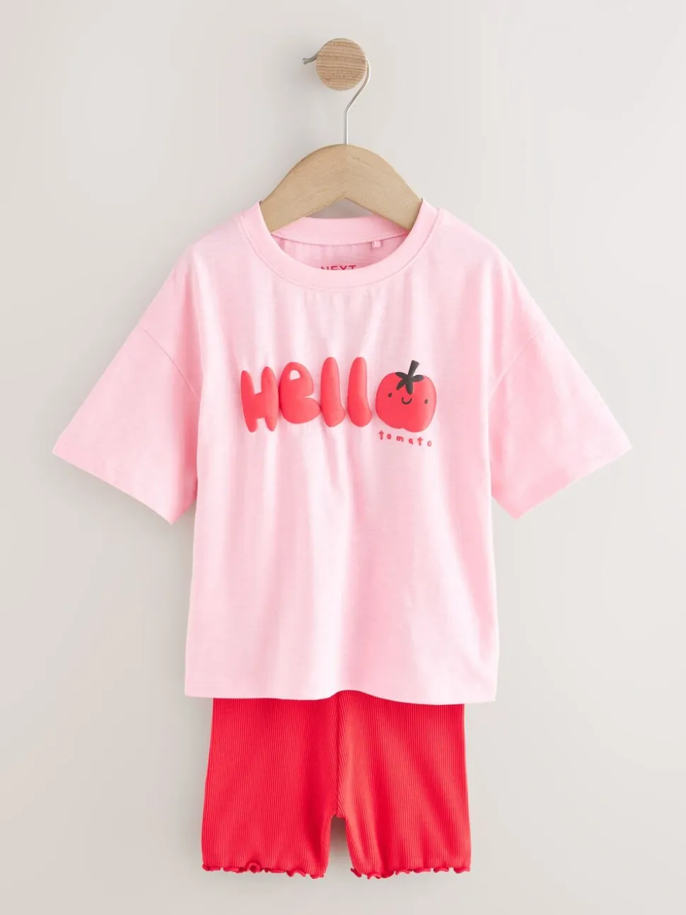 Pink Tomato Character - Set van T-shirt met korte mouwen en fietsshort (3mnd-7jr)