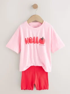Pink Tomato Character - Set van T-shirt met korte mouwen en fietsshort (3mnd-7jr)