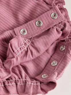 Pink Tonal Spot and Stripe - Frill Shoulder Baby Rompers 4 Pack