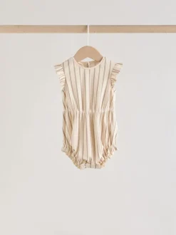 Pink Tonal Spot and Stripe - Frill Shoulder Baby Rompers 4 Pack