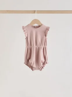 Pink Tonal Spot and Stripe - Frill Shoulder Baby Rompers 4 Pack