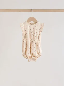 Pink Tonal Spot and Stripe - Frill Shoulder Baby Rompers 4 Pack