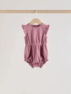 Pink Tonal Spot and Stripe - Frill Shoulder Baby Rompers 4 Pack