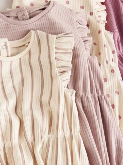 Pink Tonal Spot and Stripe - Frill Shoulder Baby Rompers 4 Pack