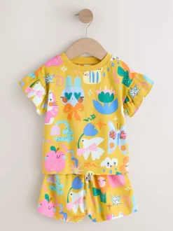 Pink/Blue Cat/Floral Print - Verpakking van 3 korte pyjama's (9mnd -12jr)