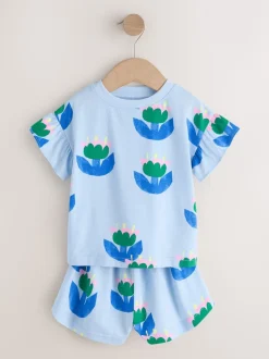 Pink/Blue Cat/Floral Print - Verpakking van 3 korte pyjama's (9mnd -12jr)
