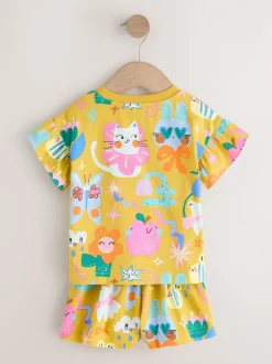 Pink/Blue Cat/Floral Print - Verpakking van 3 korte pyjama's (9mnd -12jr)