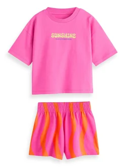 Pink/Green Bright Wavy Print - Set van 3 pyjama's met short (3-16 jr)