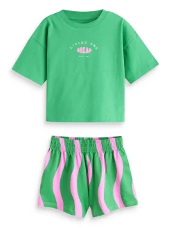 Pink/Green Bright Wavy Print - Set van 3 pyjama's met short (3-16 jr)