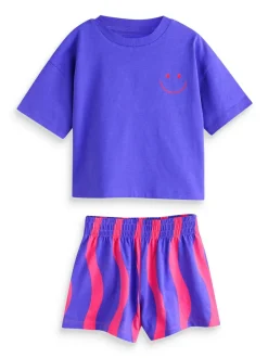 Pink/Green Bright Wavy Print - Set van 3 pyjama's met short (3-16 jr)