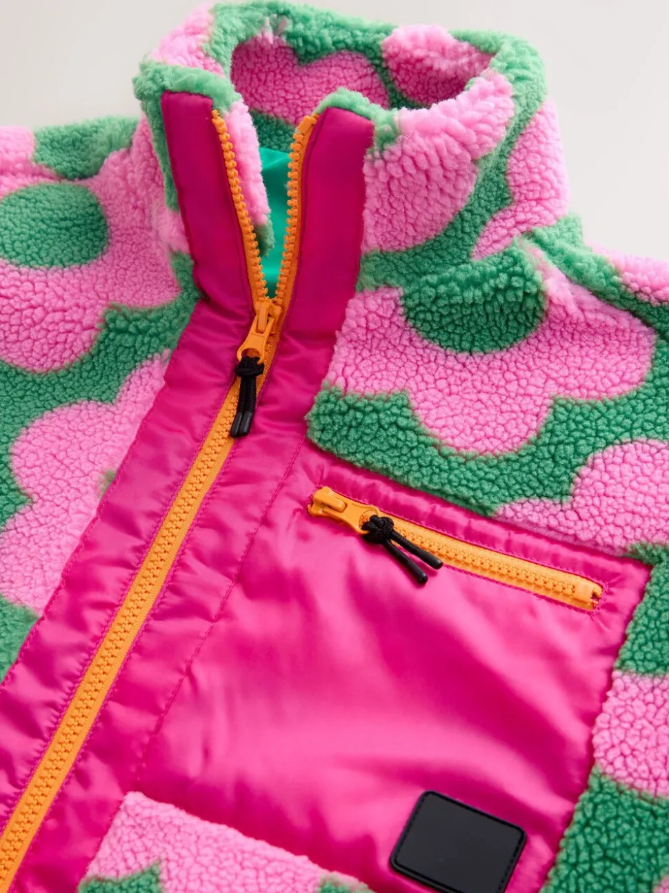 Pink/Green Flower - Zip Up Borg Jacket (3-16yrs)