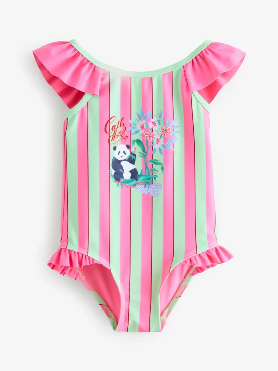 Pink/Green Stripe Panda - Cath Kidston Frill Swimsuit (3mths-7yrs)