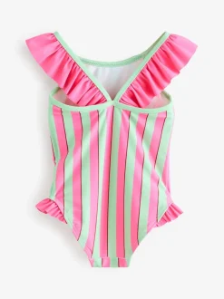 Pink/Green Stripe Panda - Cath Kidston Frill Swimsuit (3mths-7yrs)