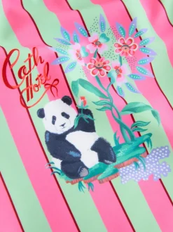 Pink/Green Stripe Panda - Cath Kidston Frill Swimsuit (3mths-7yrs)