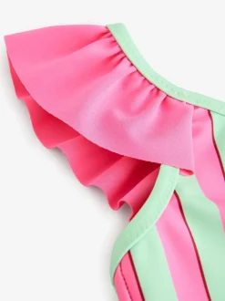 Pink/Green Stripe Panda - Cath Kidston Frill Swimsuit (3mths-7yrs)