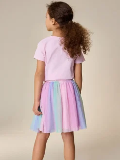 Pink/Rainbow - Pull On Mesh Skirt (3-16yrs)