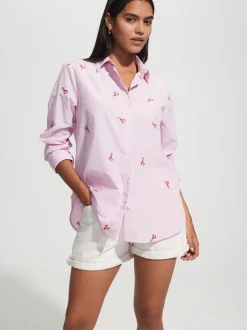 Pink/White Stripe Lobster - Overhemd met lange mouwen en borduursel