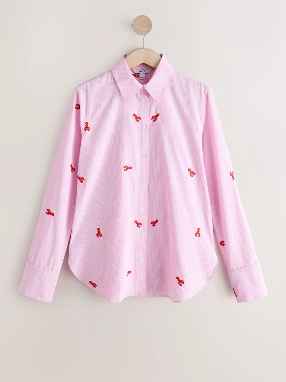 Pink/White Stripe Lobster - Overhemd met lange mouwen en borduursel