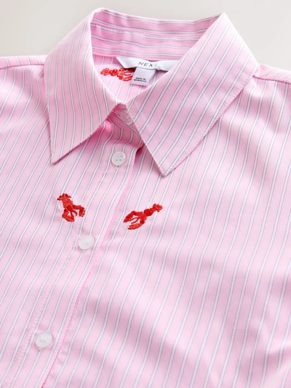Pink/White Stripe Lobster - Overhemd met lange mouwen en borduursel