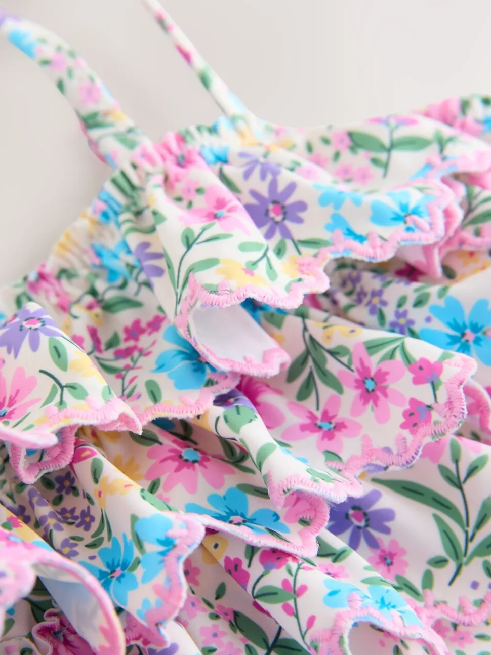 Pink/Yellow Ditsy Floral - Bikini met ruches (3-16jaar)