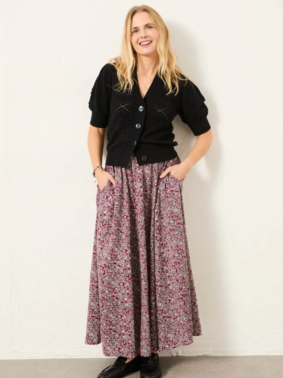 Plum Purple 2 Tone Floral - FatFace midirok