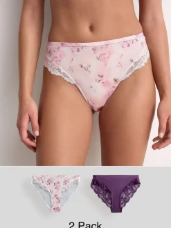 Plum Purple/Floral Print - Onderbroek met hoge pijpen 2 Pak
