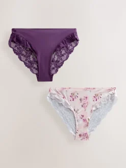 Plum Purple/Floral Print - Onderbroek met hoge pijpen 2 Pak