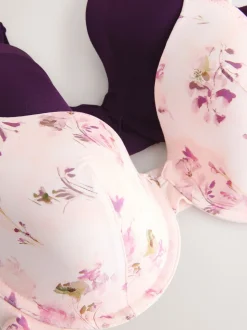 Plum Purple/Floral Print - A-E Afvlakkende Ultimate Comfort Beha's 2 Verpakking