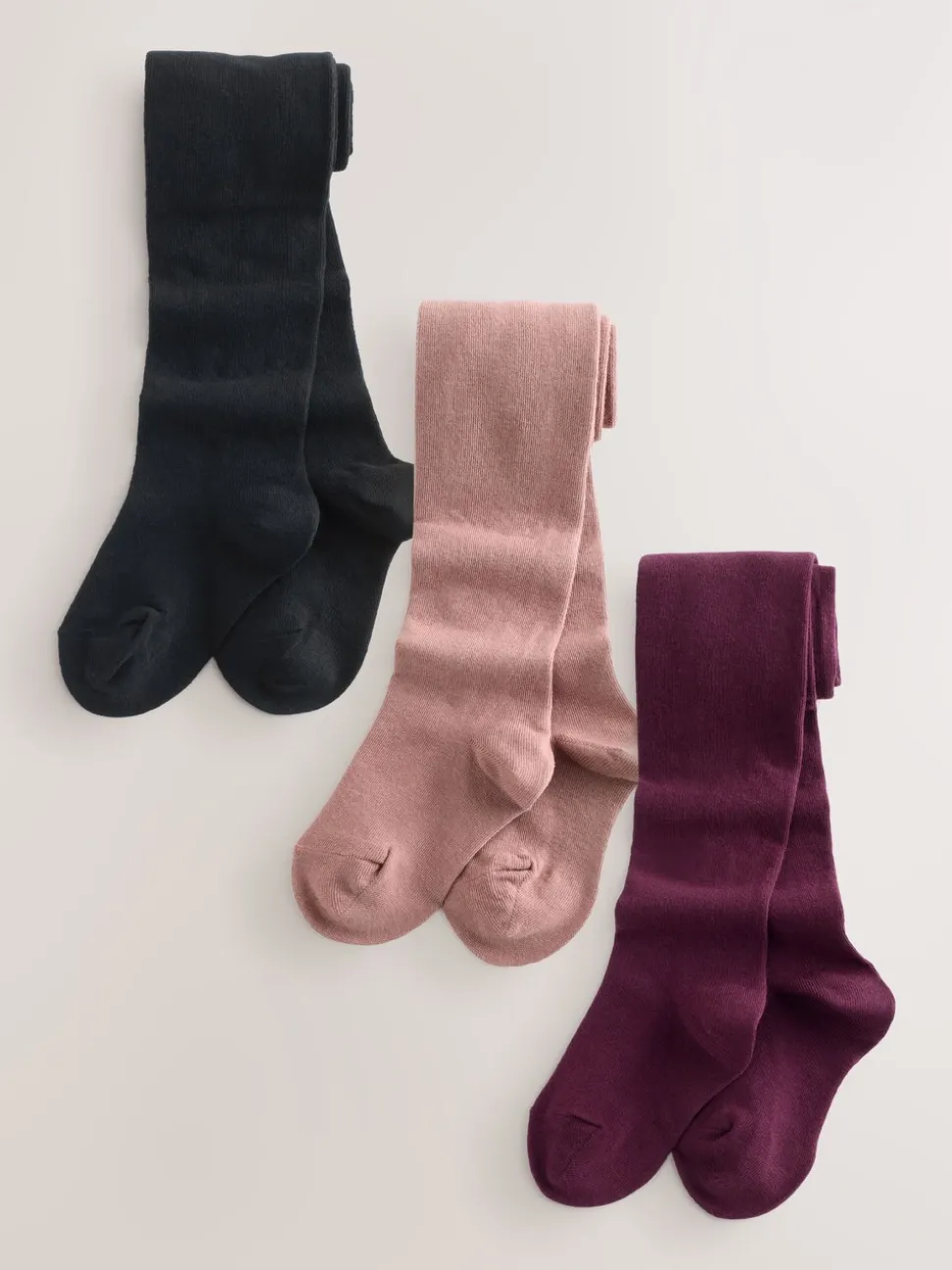Plum Rood, Roze en Zwart - Set van 3 katoenrijke tights