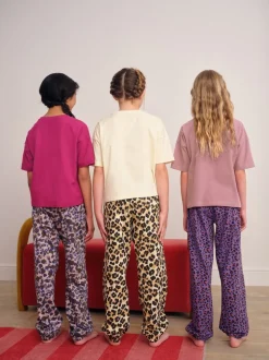 Plum/Bruin - Verpakking van 3 pyjama's met joggingbroek met dierenprint (3-16jr)