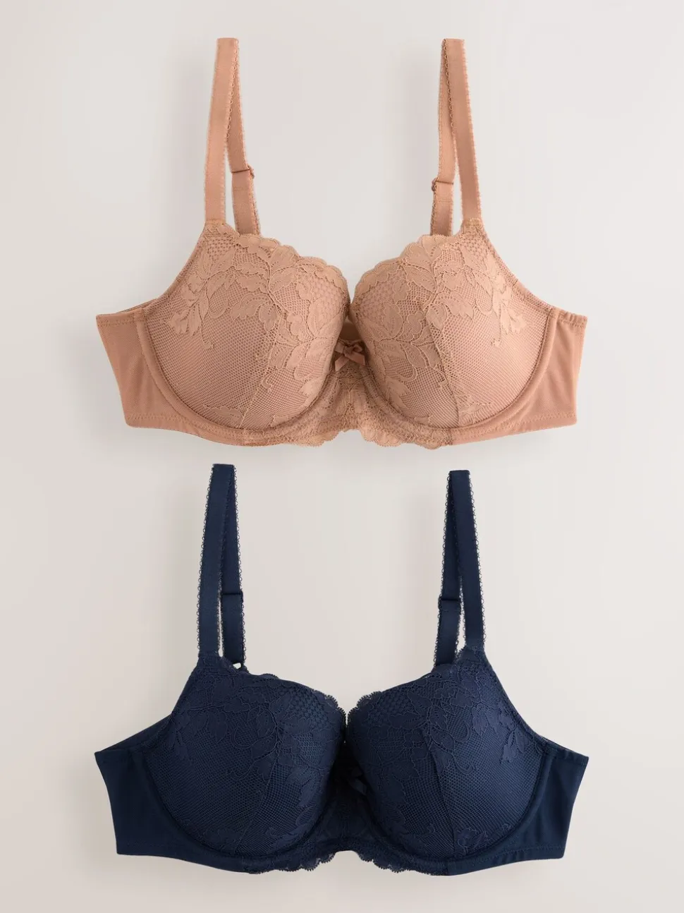 Praline huidskleur/donkerblauw - Verpakking van 2 kanten beha's cup DD+