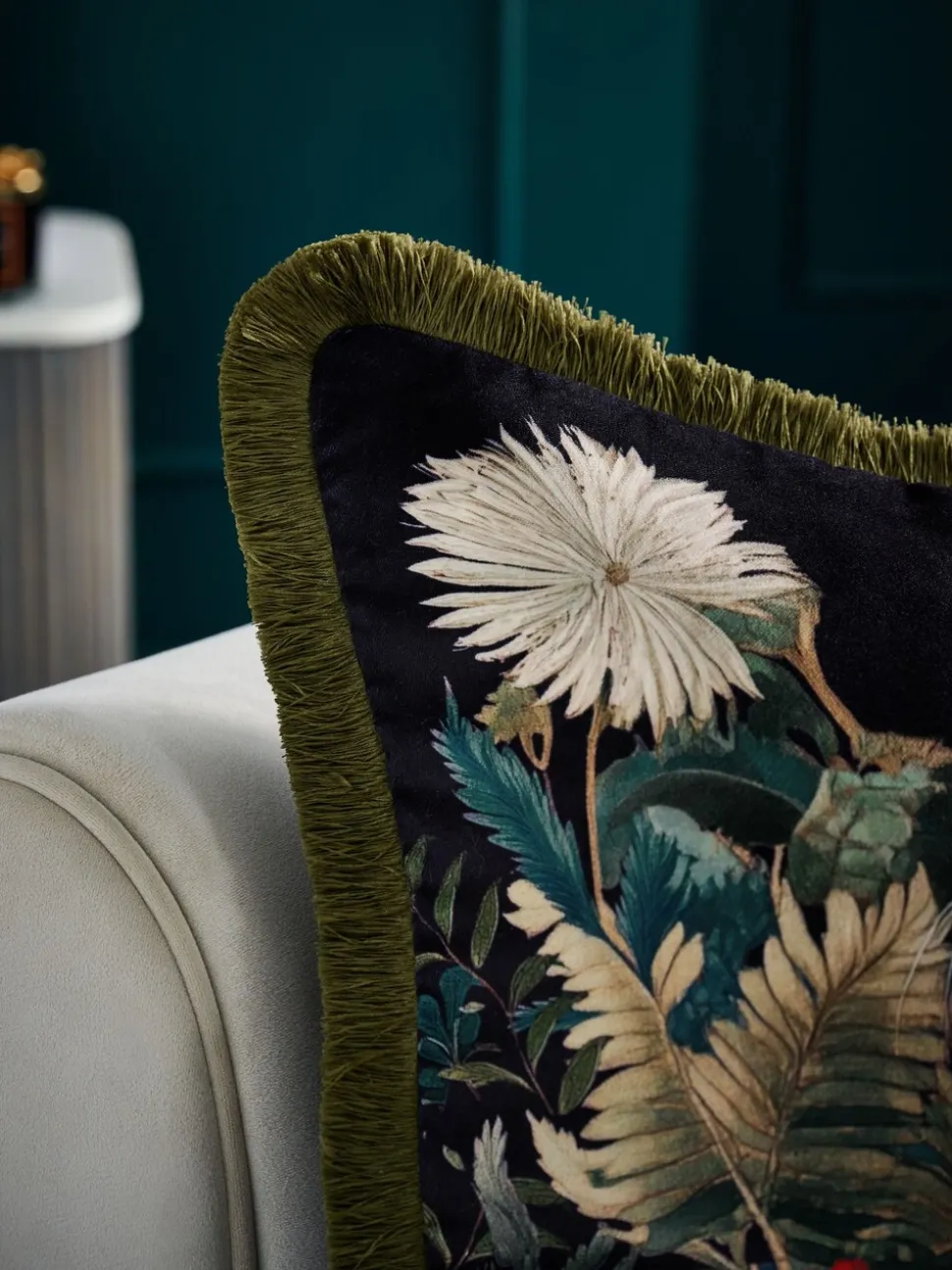 Printed Crane Velvet Cushion