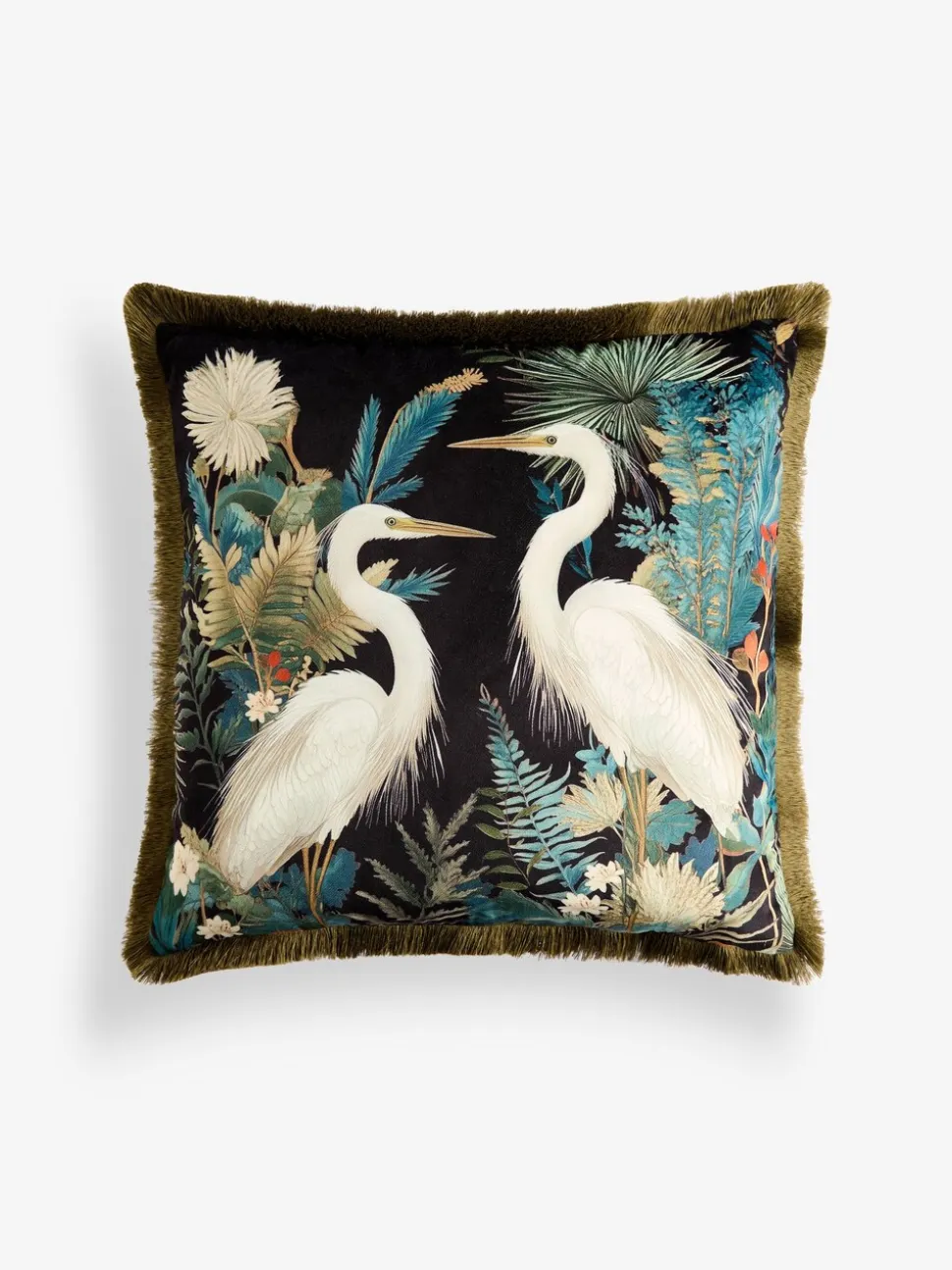 Printed Crane Velvet Cushion