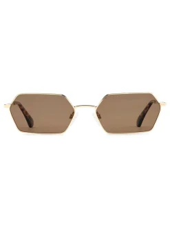 Prive Revaux Rectangular Geometrical Sunglasses in Gold and Havana