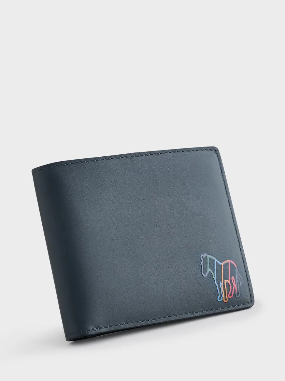 PS Paul Smith marineblauwe leren bifold-portemonnee met zebraprint en logo