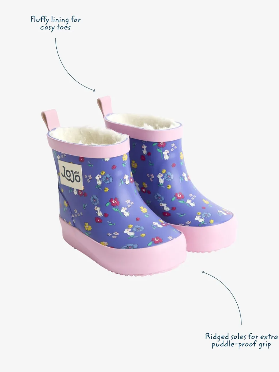 Purple Mouse - JoJo Maman Bébé Print Cosy Short Wellies