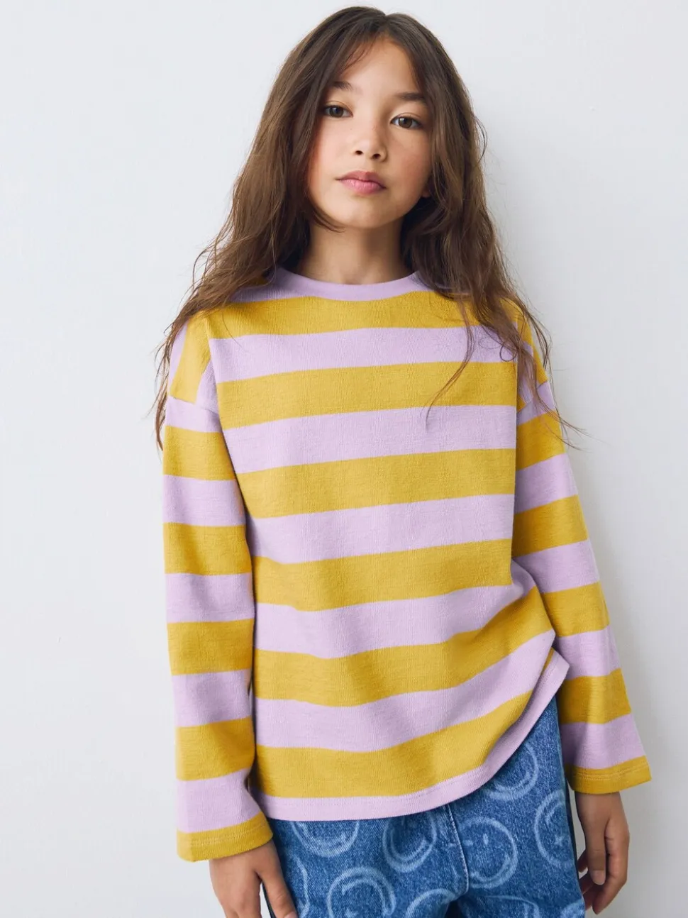 Purple/Ochre Stripe - Getextureerde top met lange mouwen (3-16jr)