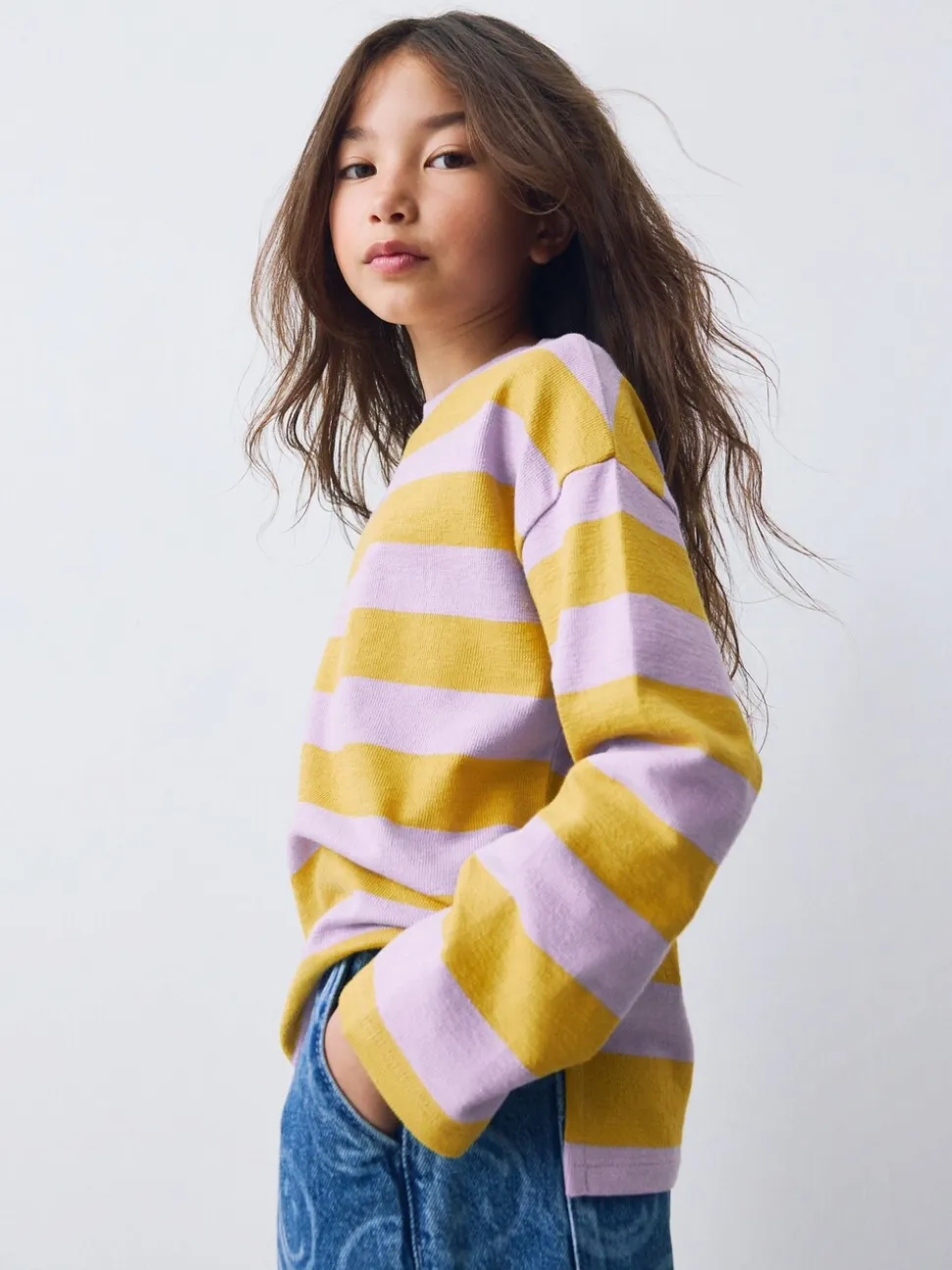 Purple/Ochre Stripe - Getextureerde top met lange mouwen (3-16jr)