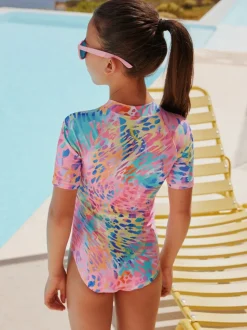 Rainbow Animal Tie Dye - Short Sleeved Sunsafe Swimsuit (3mths-16yrs)