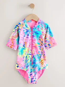 Rainbow Animal Tie Dye - Short Sleeved Sunsafe Swimsuit (3mths-16yrs)