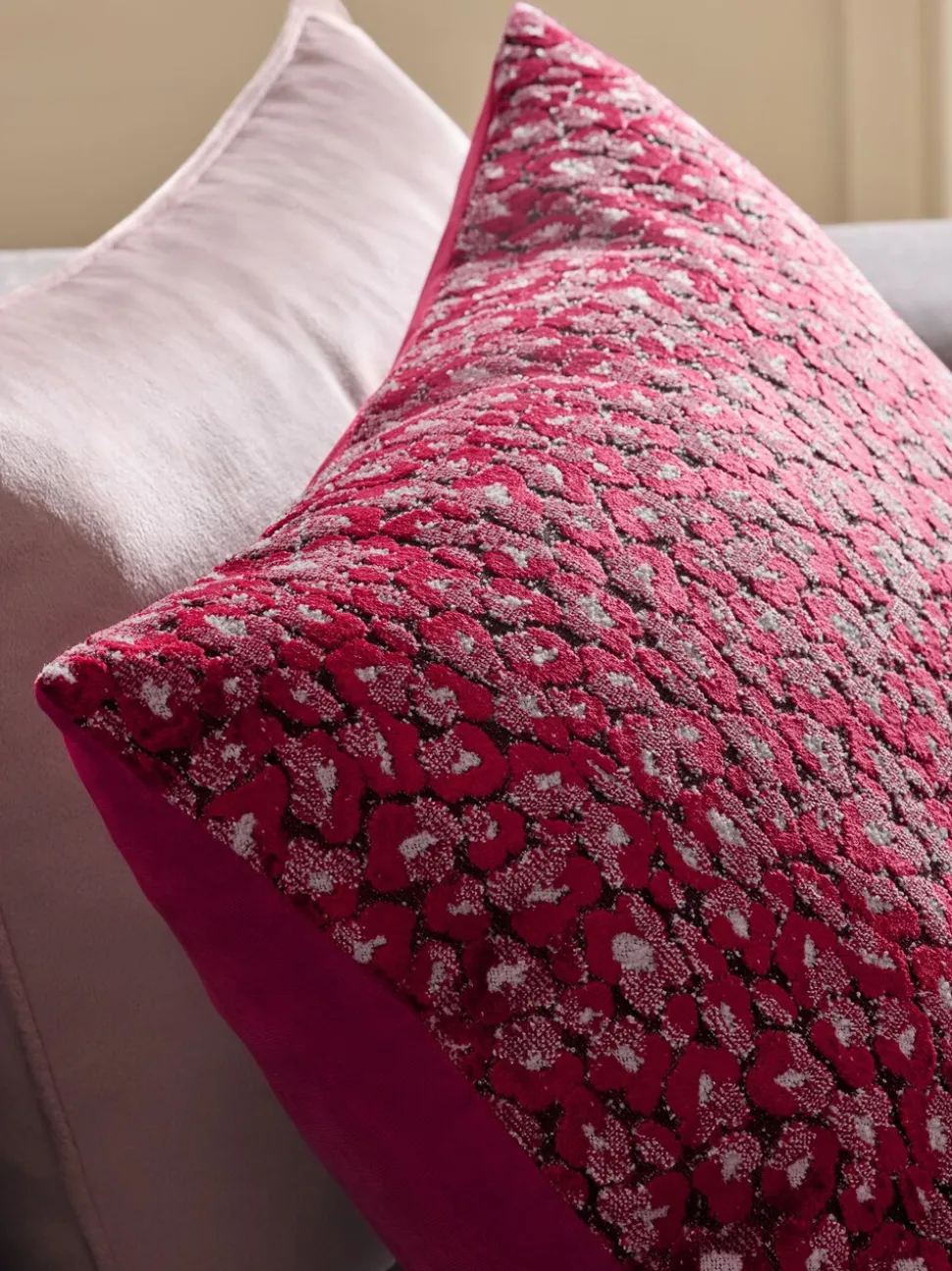 Raspberry Pink 40 X 59cm Cut Velvet Cherry Blossom Abstract Cushion