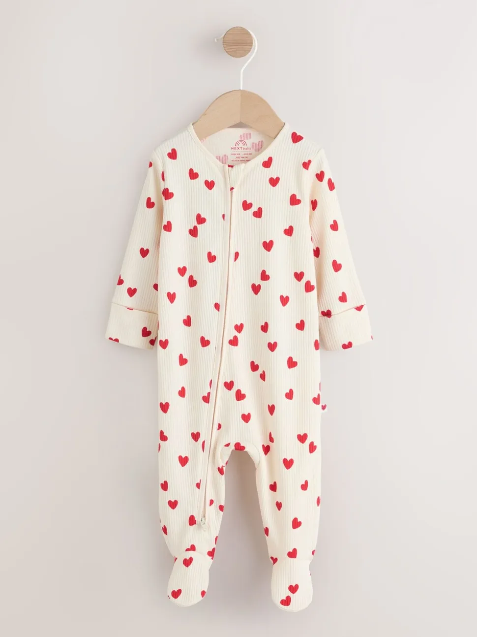 Red Heart Valentines - Valentines Two Way Zip Baby Sleepsuit (0-2yrs)