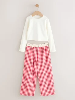 Red/Ecru Gingham - Wide Leg Pyjamas (3-16yrs)