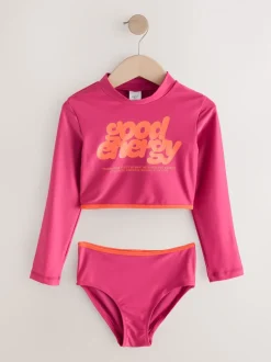 Red/Orange Slogan - Bikini met lange mouwen (3 - 16 jr)