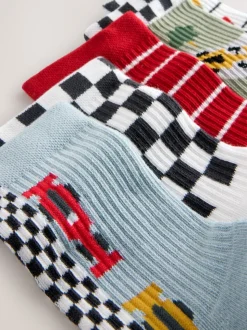 Red/White Race Cars - Set van 5 paar geribbelde sokken met verzacht voetbed en katoengehalte