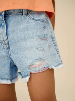Regenboog - 100% katoenen shorts met gerafelde rand (3-16jr)