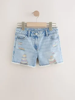 Regenboog - 100% katoenen shorts met gerafelde rand (3-16jr)